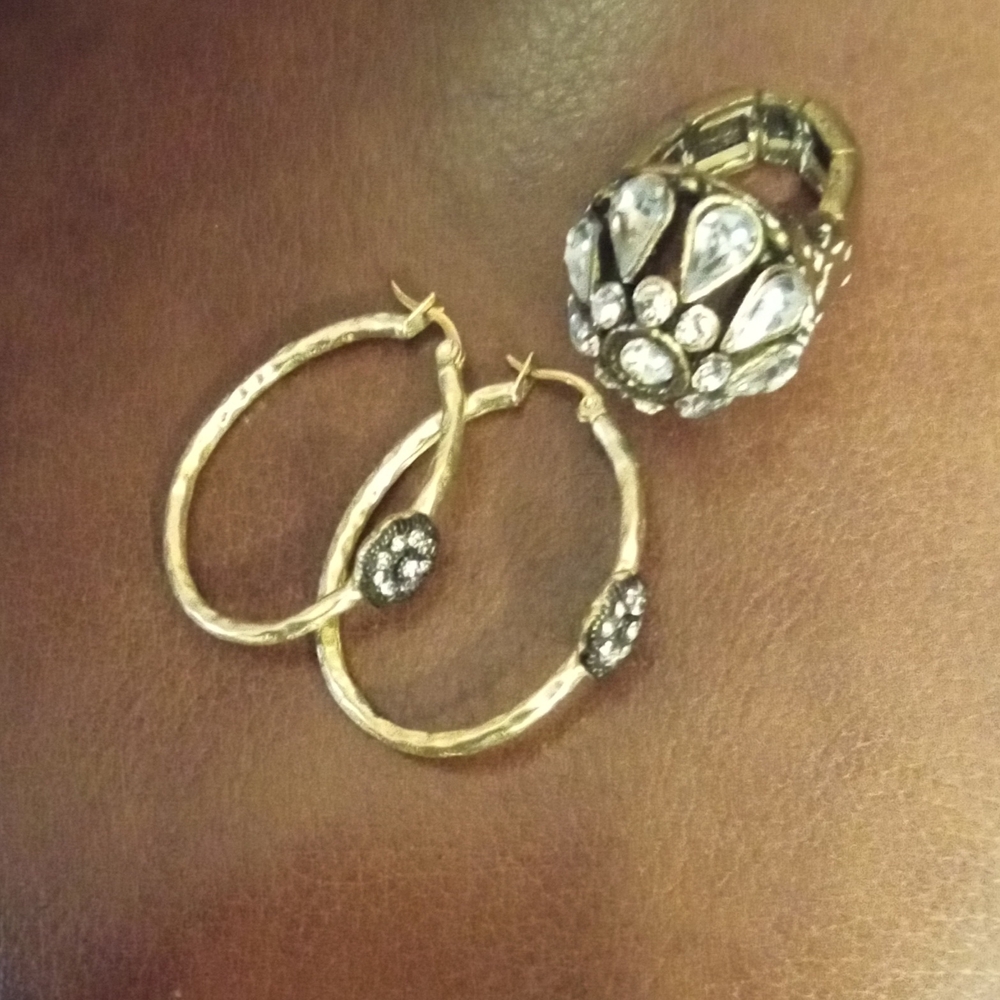 Gold and Silver Hoop Earrings with Crystal Accents
